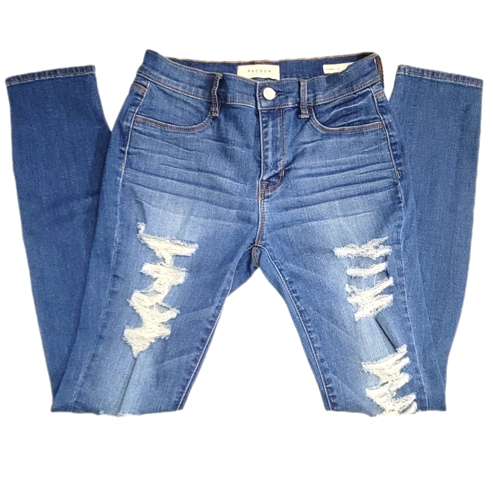 PacSun High Waist Super Stretch Distressed Jegging Blue Jeans Size 26